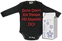 Guns Don't Kill People, My Nappies Do! Long Sleeve Babygrows / Bodysuit Alternative Baby Clothes Sizes 0-6 months WHITE/BLACK in funky Milk Carton
