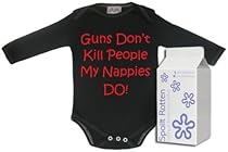 Guns Don't Kill People, My Nappies Do! Long Sleeve Babygrows / Bodysuit Alternative Baby Clothes Sizes 0-6 months WHITE/BLACK in funky Milk Carton
