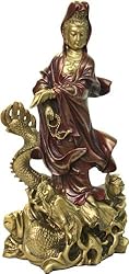 Kuan-Yin on Dragon, Gold and Red Finish