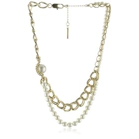 Kenneth Cole New York Glass Pearl & Gold Link Short Layered N