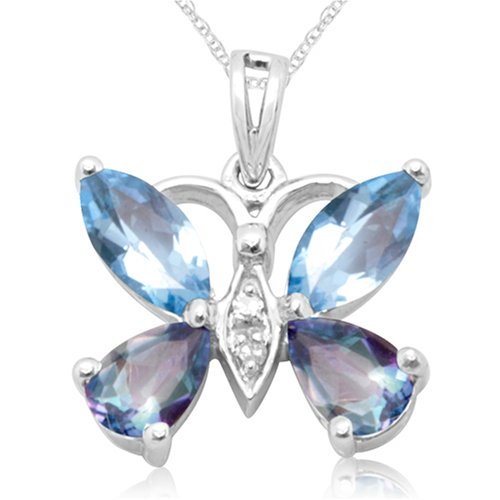 10k White Gold Blue Topaz and Neptune Garden Topaz Butterfly Pendant