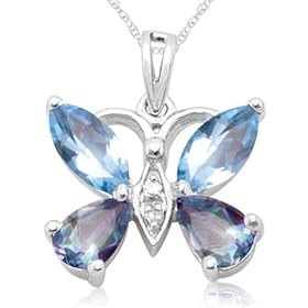 10k White Gold Blue Topaz and Neptune Garden Topaz Butterfly Pendant by Amazon.com Collection