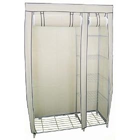 110 x 178cm Cream Canvas Portable Double Clothes Rail with 5 Shelves for Storage