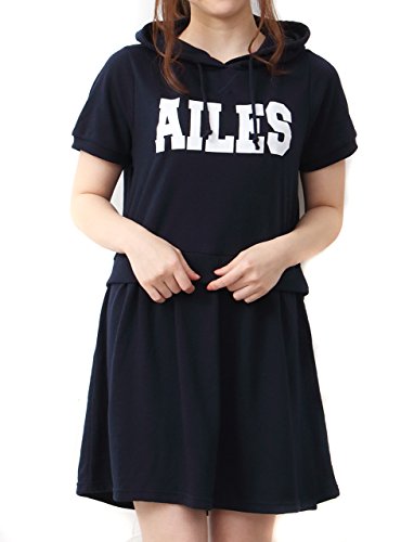 (Goldjapan)ゴールドジャパン 大きいサイズ レディース ロゴ入り パーカー ワンピース 半袖 フード付き 体型カバー maru-82340