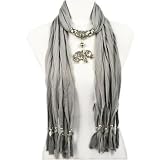 Fashion Desinge a Series of Plaits Adorn with Alloy Charm Elephant Pendant Grey Jewelry Scarf,12 Colors,nl-1788g