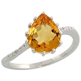 14k White Gold Pear-shaped Stone Ring, w/ 0.03 Carat Brilliant Cut Diamonds & 1.96 Carats Pear Cut (11x8mm) Citrine Stone, 7/16 in. (11mm) wide