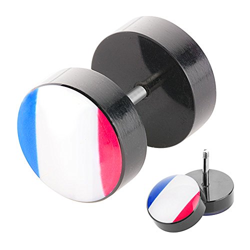 Piercingfaktor® Fanartikel Fake Plug Ohr Piercing Motiv Fan Fussball Weltmeisterschaft WM EM Europameisterschaft Länder – Frankreich / 8mm