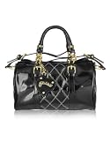 Ghibli Black Quilted Patent Leather Satchel Bag