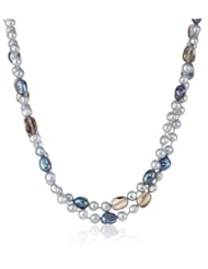 Silver Grey and Peacock Baroque Freshwater Cultured Pearl with Smoky Quartz Nuggets Sterling Silver Clasp Necklace, 36"