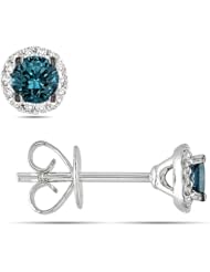 14k White Gold Blue and White Diamond Ear-Pin Earrings (0.5 cttw, G-H Color, I2-I3 Clarity)