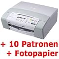 Brother DCP-165C/195C All-in-One Multifunktionsger�t + 10 kompatible Patronen + Fotopapier + USB Kabel