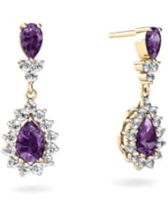 Genuine Amethyst 14kt Yellow Gold Dangle Drop Earrings