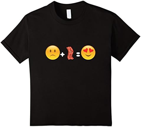 Kids Sad Face Bacon Strip Smiley Hearts Love Food Emoji Fun Shirt 12 Black