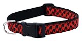 Medium Poppy/Black Houndstooth Dog Collar: 3/4" wide, Adjusts 13-20" - Made in USA.