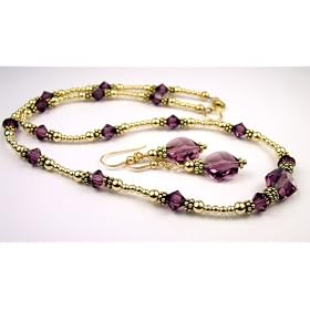 3 Piece Set in Gold - Amethyst February Birthstone 3 Piece Set: Sterling... by GemstoneGifts