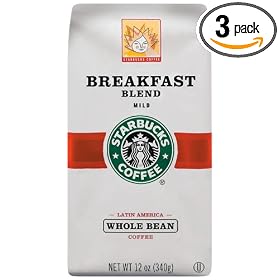 Starbucks Breakfast Blend Coffee, Whole Bean, 12-Ounce Bags (Pack of 3)