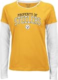Pittsburgh Steelers -Gold- Women's Logo Property Too Long Sleeve Layered Tissue Tee