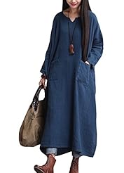 Plus Size Raglan Sleeves Linen Maxi Dress 