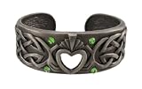 Celtic Knotwork Claddagh Cuff Bracelet Green Stones