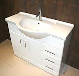 1050mm White Bathroom Vanity Unit with Chrome Bar Handles