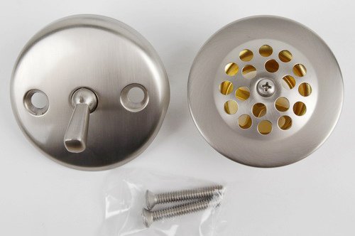 bathtub stoppers:Bathtub Tub Replacement Drain Trim kit - Satin Nickel Finish, Trip Lever Type, By Plumb USA