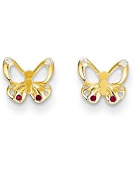 MadiK® Kids 14k Yellow Gold Baby Butterfly w/ Red & White CZ Post Earrings