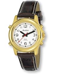 Avalon EZC Unisex Low Vision Talking Watch, Gold-Tone w/ Leather Strap # 2508