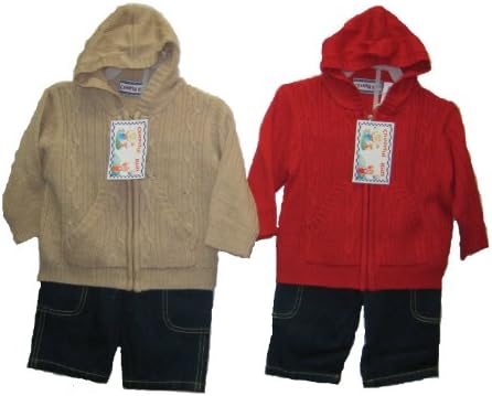 Infants Sizes 12M-24M Sweater Knit Hoodie Jacket+Denim Pants 2-PC Sets