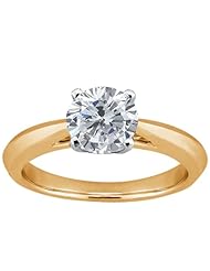 1.00 Ct Round H/I SI1/SI2 Diamond Gold Plated Sterling Silver Solitaire Ring