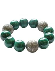 Natural Malachite Gemstone Beaded Cord Bracelet Sterling Silver Party Jewelry