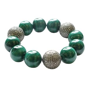 Natural Malachite Gemstone Beaded Cord Bracelet Sterling Silver Party Jewelry