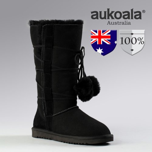 Aukoala Australia Sheepskin Warm Doro Tall Winter Boots For Womens_Black_Us Size 9 On Sale