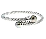 Stainless Steel 10-11mm Tahitian Cultured Pearl Wrap Bangle Bracelet