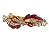 Rosallini Rhinestone Detail Red Bowknot Metal Hair Clip Barrette Gold Tone
