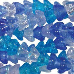 Caribbean Blue Mix 10x13mm Flower Cone 45 Bead Cap Czech Glass Beads