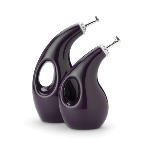 Rachael Ray Stoneware 2-Piece EVOO Oil and Vinegar Bottle Set, Purple