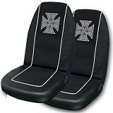 A Set Of 2 Universal-Fit Front Bucket Seat Cover - Iron Maltese Cross