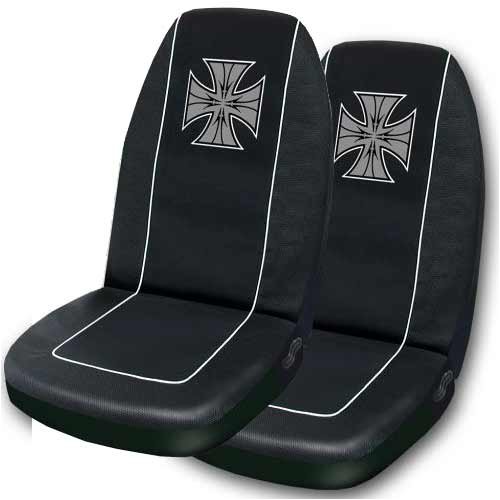 A Set Of 2 Universal-Fit Front Bucket Seat Cover - Iron Maltese Cross