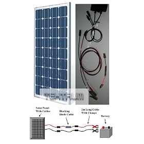 Tektrum 80w Solar Panel/Blocking Diode Cable/2m long Cable/Clamps Battery Charger Kit for RV, Home, Boat, Pool