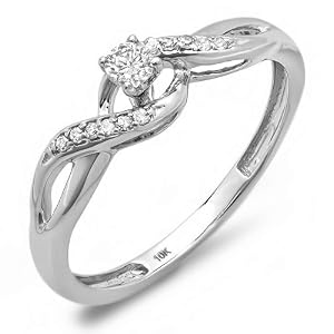 0.20 Carat (ctw) 10k White Gold Round Diamond Crossover Swirl Ladies Bridal Promise Engagement Ring (Size 7)