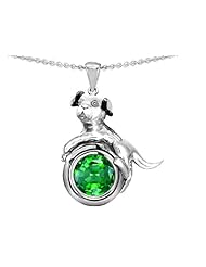 Original Star K (tm) Dog Lover Pendant with May Birthstone Round 7mm Simulated Emerald in 925 Sterling Silver