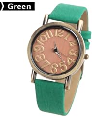 Ladys 504 PU Leather Strap Round Case Quartz Wristwatch Timepiece - Green