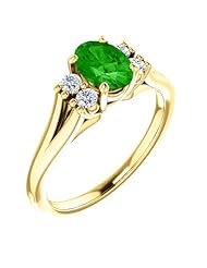 10K Yellow Gold 7.00x5.00mm Oval Cut Tsavorite and Diamond Ring -- LIFETIME WARRANTY