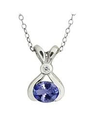 0.79 Ct Oval Blue Tanzanite and White Topaz Sterling Silver Pendant