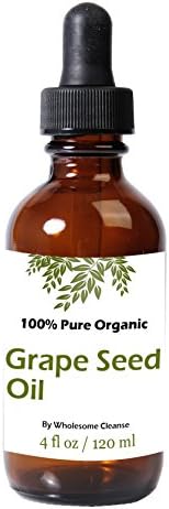 Grape Seed Oil 100% Pure Organic Certified Usda By Wholesome Cleanse Health for Hair, Skin, and Nails Beauty 4 Oz Glass Bottle with Dropper