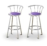 Set of 2 Metal Swivel Barstools (29" Chrome) (Lavender Glitter Vinyl)