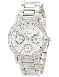 Peugeot Womens 2937SL Silver-Tone Round Multi-Function Swarovski Crystal Accent Bracelet Watch