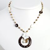 Sterling Silver Coconut Shell/White Cultured Pearl/Picture Jasper Necklace - 16 Inch