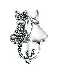 Elements, Silver Marcasite & Plain Double Cat Brooch