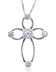 14k White Gold Cross Clover Diamond Pendant Necklace (HI, I1-I2, 0.27 carat)
